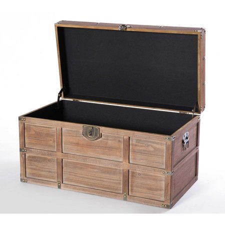 Vintiquewise Wooden Rectangular Lined Rustic Storage Trunk with Latch, Large QI003512L